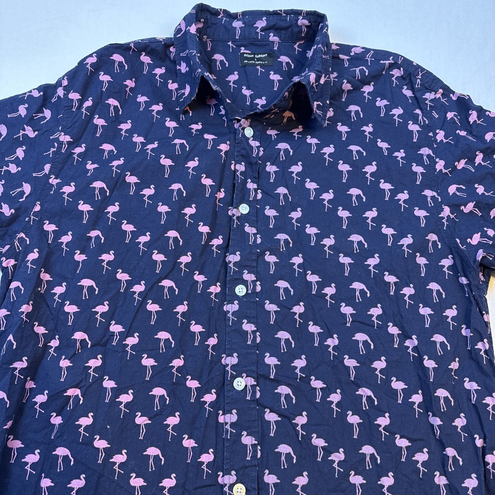 Ocean Current Pink Flamingo/Tropical Short Sleeve Button Up Shirt - Men's LARGE